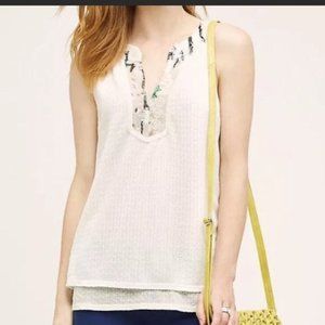 TINY Anthropologie White Sequin Sleeveless Blouse